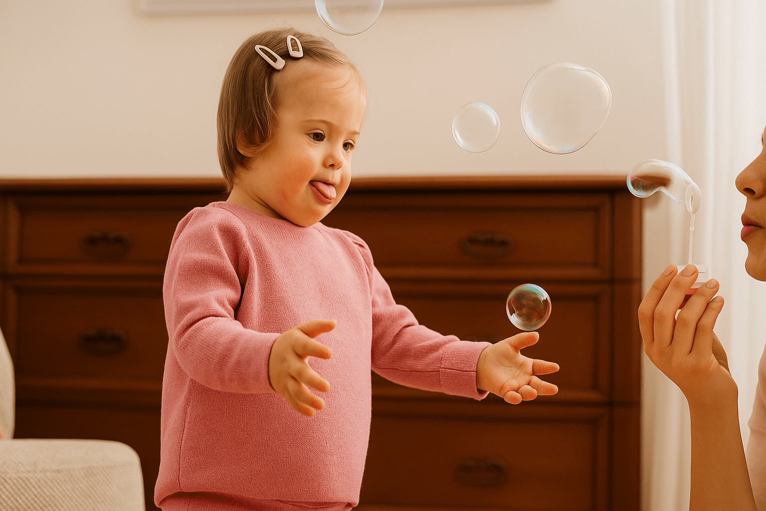 Girl playing with bubbles